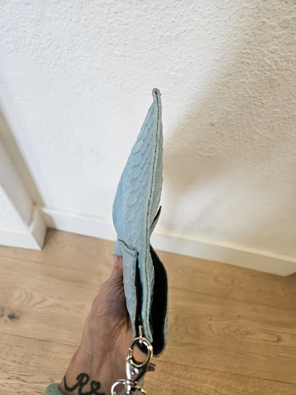 Genuine Italian Blue Python Leather Envelope Crossbody Bag Clutch Made in Italy